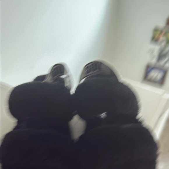 UGG Oh Yea Slide Black Fluffy Sandals with Logo Strap - Picture 2 of 6
